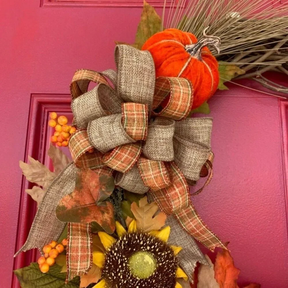 Pumpkin Fall Wreath ~ Autumn ~ Fall Wreath for Front Door ~ Thanksgiving Wreath